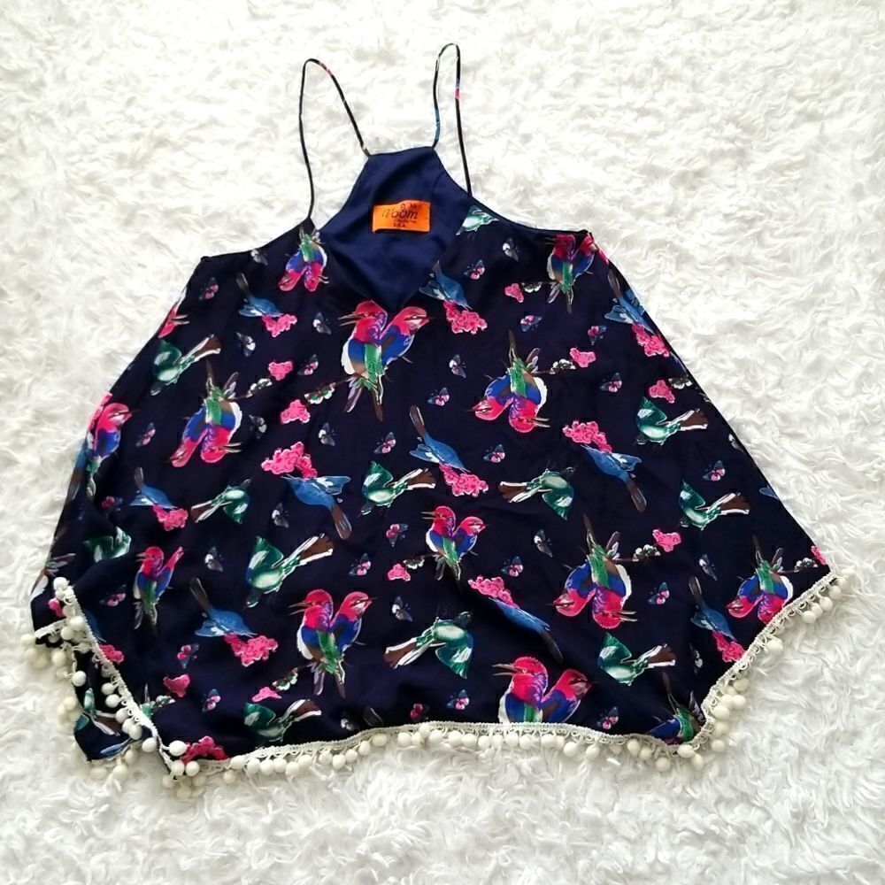 Voom by Joy Han Blue Floral Print Top Sz XS
